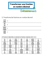 Aperçu - Préparation de séance / Séance complète - Transformer une fraction en nombre décimal - leçon + entrainement - Page 1