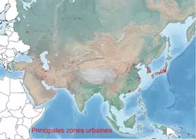 Vista previa - Decoración del aula - Principales zones urbaines in Asia, Mapa de Asia - Portada