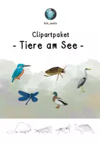 Vorschau - Mal- und Bastelvorlagen - Cliparts Tiere am See: Tafelmaterial / Malvorlage / Gestaltung von Unterrichtsmaterial - Deckblatt
