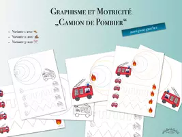 Aperçu - Feuilles d'exercices - GRAPHISME ET MOTRICITÉ „Camion de Pombier“ (préscolaire & graphomotricité) - aussi pour gaucher - Page de couverture
