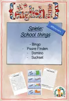 Vorschau - Arbeitsblätter - ENGLISH School things Bingo Suchsel Domino Paare finden Spiele Sicherung Wortschatzarbeit - Deckblatt