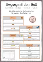 Vorschau - Stationenlernen - 24 Karteikarten: Ballschule: Umgang mit dem Ball (3-fach differenziert) - Deckblatt