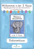 Vorschau - Anderer Materialtyp - Elefant - Willkommen in der 2. Klasse - Begrüßungskärtchen nach den Sommerferien - Deckblatt