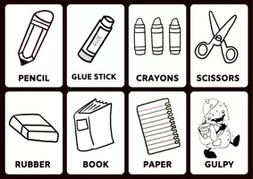 Vista previa - Tarjetas / Manipulativos - School vocabulary flash cards color y blanco y negro - página 3