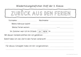 Vorschau - Arbeitsblätter - Wiederholungsheft Stoff 3. Klasse - Zurück aus den Ferien - Seite 2