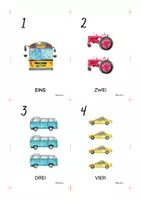 Aperçu - Jeux - CARTES MONTESSORI Numéros 1-10 en Allemand / VÉHICULES - Page de couverture