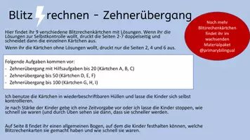 Vorschau - Arbeitsblätter - Blitzrechnen-Kartei - Zehnerübergang bis 100 (Kopfrechnen mit Erfolg) - Seite 1