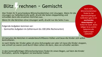 Vorschau - Arbeitsblätter - Blitzrechnen-Kartei FREEBIE - Rechnen bis 100 - Seite 1