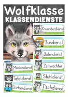 Vorschau - Aufgabenkarten - Klassendienste Wolfklasse Klassentier Wolf Grundschule - Deckblatt