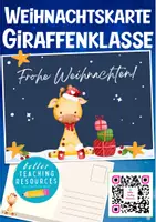 Vorschau - Mal- und Bastelvorlagen - Giraffenklasse Postkarte für Weihnachten / Klassentier Giraffe - Deckblatt