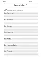 Vorschau - Arbeitsblätter - Lernwörter 1+2 "verkehrssicheres Fahrrad" Verkehrserziehung - Deckblatt