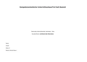 Vorschau - Unterrichtsreihen - Unterrichtsentwurf Sachtexte Tiere Deutsch 4 - Deckblatt