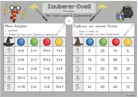 Vorschau - Arbeitsblätter - Spiel: Zauberer-Duell (Einmaleins Blitzaufgaben) - Seite 1
