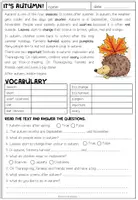 Vista previa - Hojas de trabajo - It's Autumn - Reading Comprehension (for 5th grade) - página 1