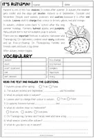 Vista previa - Hojas de trabajo - It's Autumn - Reading Comprehension (for 5th grade) - página 2