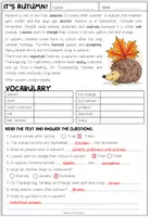 Vista previa - Hojas de trabajo - It's Autumn - Reading Comprehension (for 5th grade) - página 3