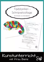 Vorschau - Arbeitsblätter - Farbfamilie: Ein Chamäleon als Farbschnipselcollage - Deckblatt