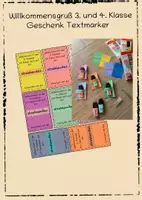 Vorschau - Bildkarten - Willkommensgruß 3. und 4. Klasse / Geschenk Textmarker - Deckblatt