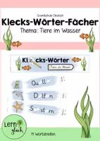 Vorschau - Stationenlernen - Klecks-Wörter-Fächer (Tiere im Wasser) - Deckblatt