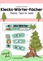 Vorschau - Stationenlernen - Klecks-Wörter-Fächer (Tiere im Wald) - Deckblatt