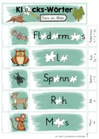 Vorschau - Stationenlernen - Klecks-Wörter-Fächer (Tiere im Wald) - Seite 1