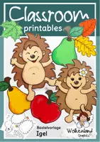 Vorschau - Mal- und Bastelvorlagen - Igel im Herbstlaub: Fensterbild & Bastelvorlage Kunstunterricht Klasse 1-4 (Herbstdeko / Wald, Obst & Blätter / Grundschule) - Deckblatt