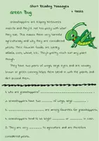 Aperçu - Feuilles d'exercices - Grade 1 Simple Short Reading Passages + tasks - Green Grasshoppers / Compréhension écrite de 1re année - Funny Bug - Page de couverture