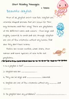 Aperçu - Feuilles d'exercices - Grade 1 Simple Short Reading Passages + tasks - Beautiful Jellyfish / Passages simples de lecture courte de 1re année + tâches - Belle méduse - Page de couverture