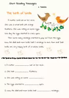 Aperçu - Tests - Grade 1 Reading Comprehension Worksheet- The birth of birds / Feuille de travail de compréhension de lecture de 1re année - La naissance des oiseaux - Page de couverture