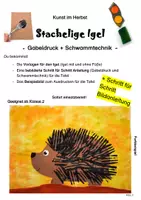 Vorschau - Arbeitsblätter - Kunst im Herbst: Stachelige Igel (Gabeldruck + Schwammtechnik) - Deckblatt