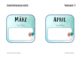 Vorschau - Mal- und Bastelvorlagen - Geburtstagskalender Variante 1 - Seite 2