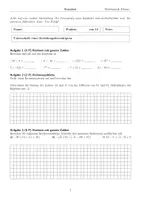 Vorschau - Klassenarbeiten - Klassenarbeit ganze Zahlen / negative Zahlen mit Lösung - Seite 1