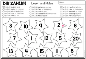 Vista previa - Hojas de trabajo - DIE ZAHLEN - Lesen und Malen (2 niveles de diferenciación) - página 1