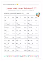 Vorschau - Arbeitsblätter - Langer oder kurzer Selbstlaut - doppelter Mitlaut - Deckblatt