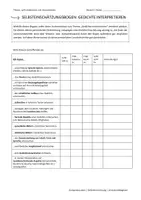 Vorschau - Arbeitsblätter - Lyrik: Selbsteinschätzungsbogen - Kompetenzraster - Lernstandsdiagnose - Deckblatt