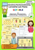 Vorschau - Arbeitsblätter - Gefühle - Lernwörter interaktiv üben - inkl. Arbeitsblatt zum Festigen - Deckblatt