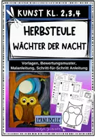 Vorschau - Unterrichtsreihen - Kunstprojekt: Herbsteule - Wächter der Nacht - Klasse 2, 3, 4 - Kunst im Herbst in der Grundschule - Deckblatt
