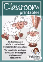 Vorschau - Mal- und Bastelvorlagen - Schafe basteln als Fensterbild - Kunst in Kindergarten und Grundschule - Sommer Frühling Herbst Bauernhof - einfacher Schnitt - Deckblatt