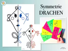 Vorschau - Mal- und Bastelvorlagen - SYMMETRIE erkennen und zeichnen „DRACHEN“ (Achsensymmetrie, Herbst) - Deckblatt