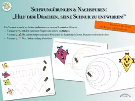 Vorschau - Arbeitsblätter - Nachspuren & Schwungübungen „DRACHEN - Hilf dem Drachen die Schnur zu entwirren“ (auch als Schneideübung) - für Rechts- & Linkshänder - Deckblatt