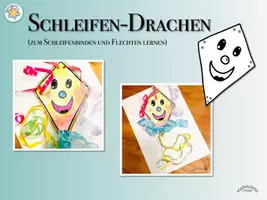 Vorschau - Mal- und Bastelvorlagen - „SCHLEIFEN-DRACHEN“ zum Erlernen und Üben von Knoten, Schleifen und zum Flechten - Deckblatt