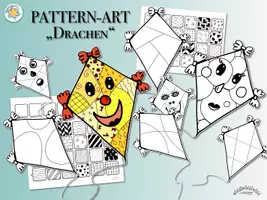 Vorschau - Mal- und Bastelvorlagen - PATTERN-ART & AUSMALBILDER „DRACHEN“ (auch zur Farblehre warme und kalte Farben oder als Kontrastbilder für Babys; Zentangle) - Deckblatt