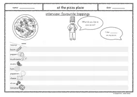 Vorschau - Arbeitsblätter - "What do you like on your pizza?" Interview Bogen worksheet Englisch Grundschule - Seite 1