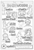 Vista previa - Hojas de trabajo - Zombie Words - Vocabulary Worksheet - página 2