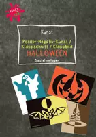 Vorschau - Mal- und Bastelvorlagen - Positiv-Negativ-Kunst - Klappschnitt - Klappbild - HALLOWEEN (Kürbis, Hut, Fledermaus, Gespenst) - Deckblatt
