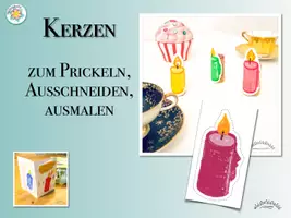 Vorschau - Mal- und Bastelvorlagen - Prickeln / Ausschneiden „KERZEN“ (auch zum Ausmalen) - Weihnachten / Lichterfest / Chanukka / Geburtstag - Deckblatt