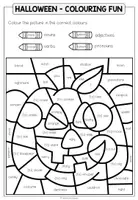 Vista previa - Hojas de trabajo - Halloween - Colouring Fun (Parts of Speech) 2 Worksheets - página 1