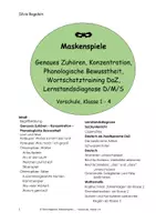 Vorschau - Spiele - Maskenspiele : Zuhören, Konzentration, Wortschatztraining DaZ, Lernstandsdiagnose D/M/S Vorschule, Klasse 1 - 4 - Deckblatt