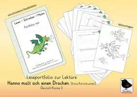 Vorschau - Arbeitsblätter - Leseportfolio zur Lektüre "Hanno malt sich einen Drachen" - Deckblatt