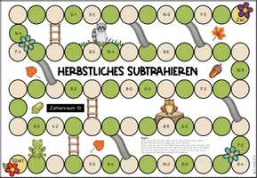 Vorschau - Arbeitsblätter - Brettspiel - Herbstliches Subtrahieren im ZR 10 - Das Leiter- und Rutschenspiel - Seite 2